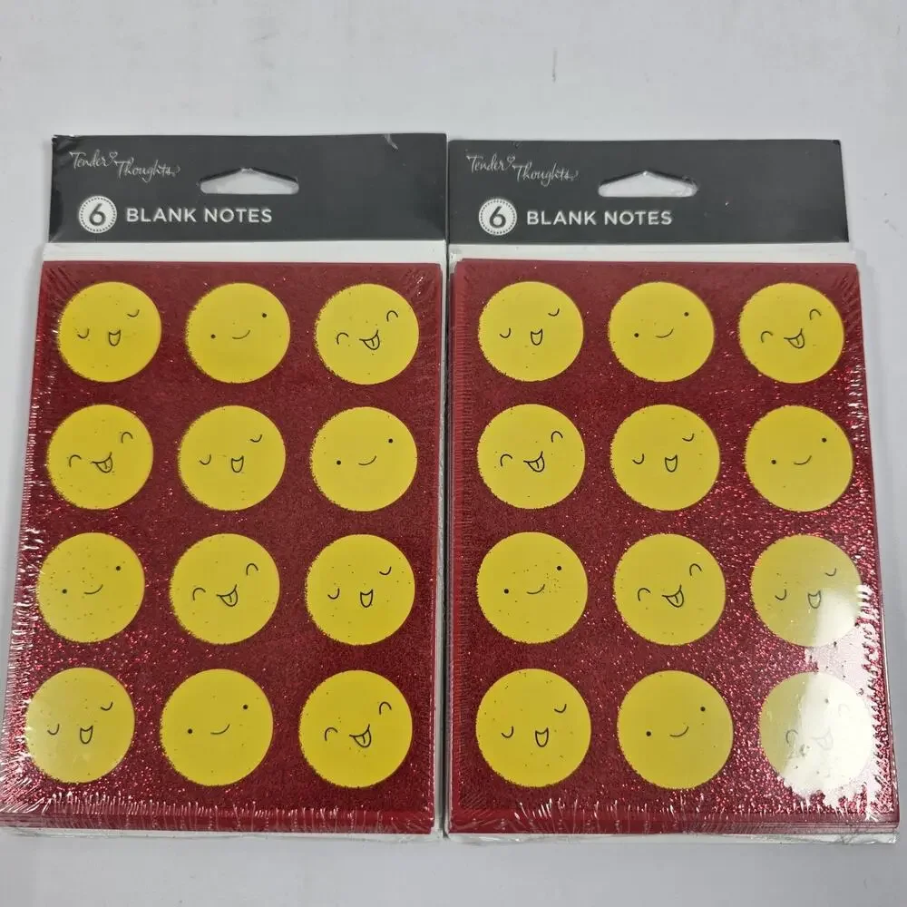 Tender Thoughts Emoji Yellow Faces 2 6pack of Blank Note Cards Envelopes